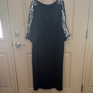 Source Unknown Black Midi Dress with Silver Sequins